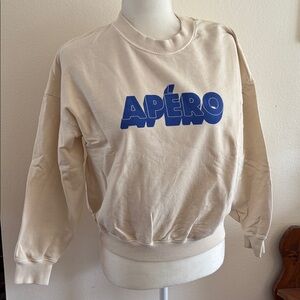 Clare V. Ribbed-Neck Sweatshirt in Beige